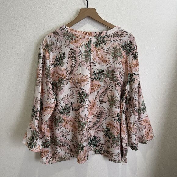 J.Jill Love Linen Top Womens XL Pink Tropical Floral Breathable Beach 100% Linen - Picture 8 of 16